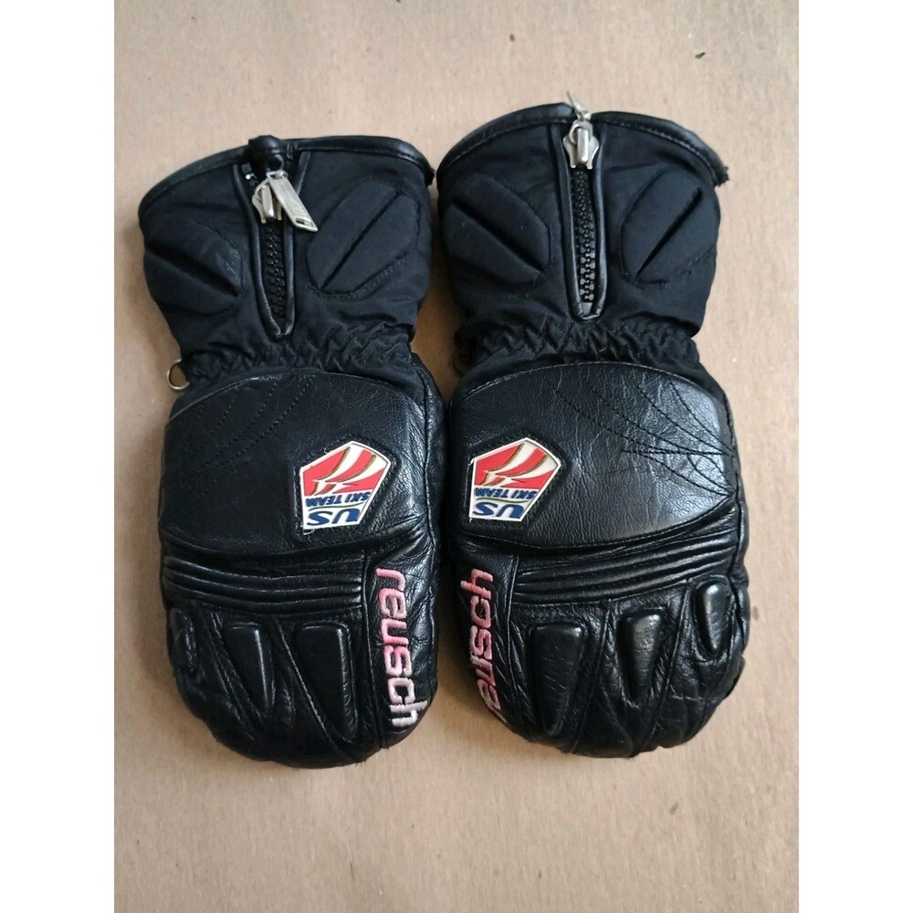 Reusch US Ski Team Leather Mittens Black Insulated Ski Gloves Junior Size Medium
